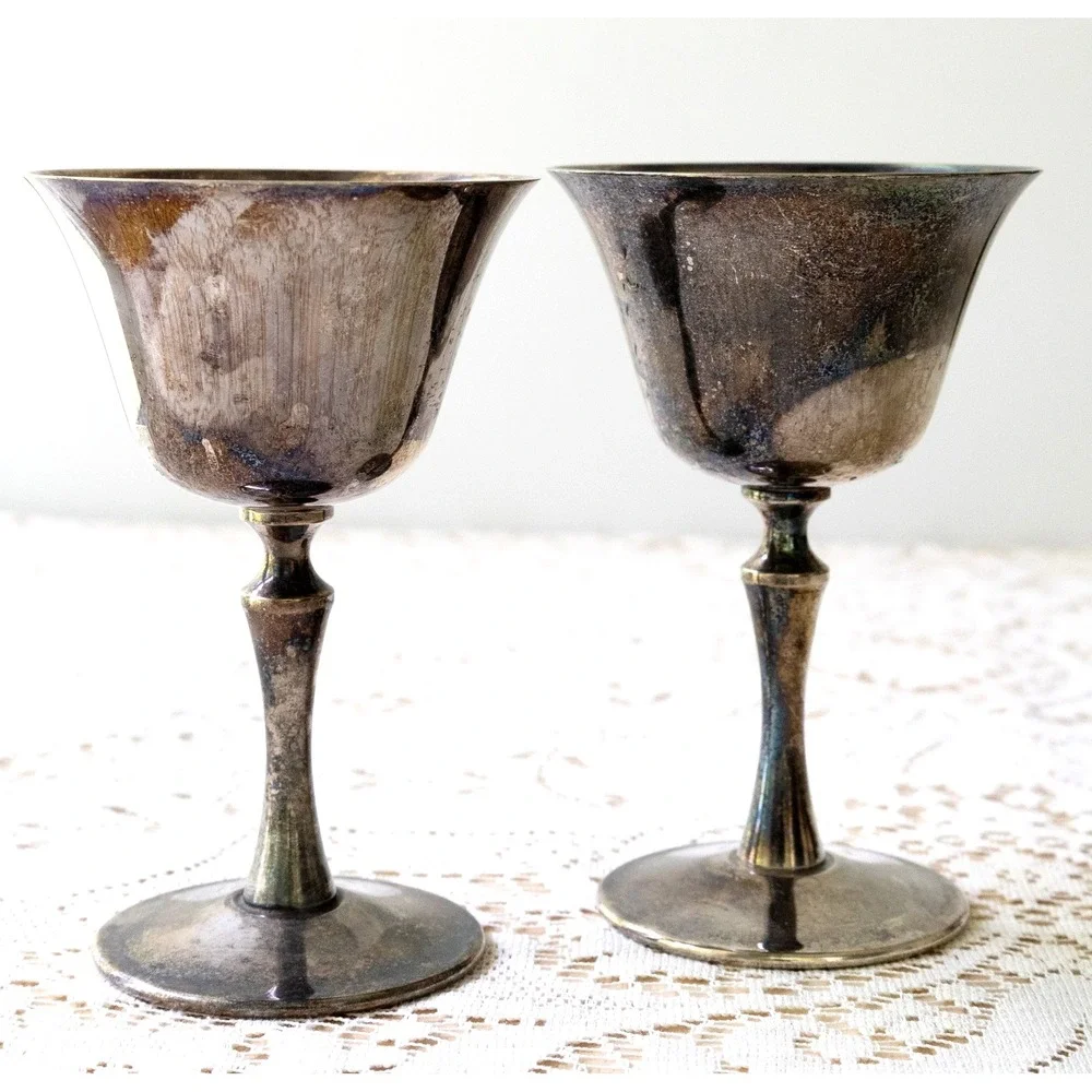 E.L. Delberti Vintage Silver Plated Wine Goblets Set Of Two